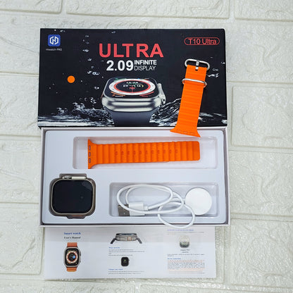 T10 Ultra Smartwatch Big Screen Calling Wireless Charging Sleek Design Metal Body Activity Tracker