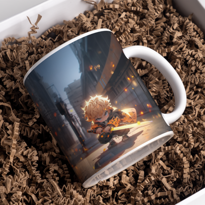 Zenitsu Agatsuma Chibbi Anime Printed Premium Quality Coffee Mug (350ml) Ceramic White Mug