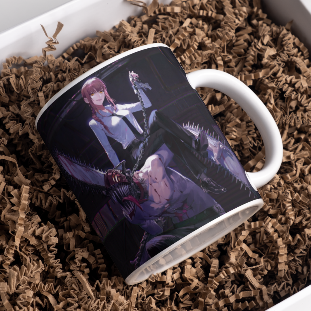 Makima X Denji Chainsaw Man Anime Printed Premium Quality Coffee Mug (350ml) Ceramic White Mug